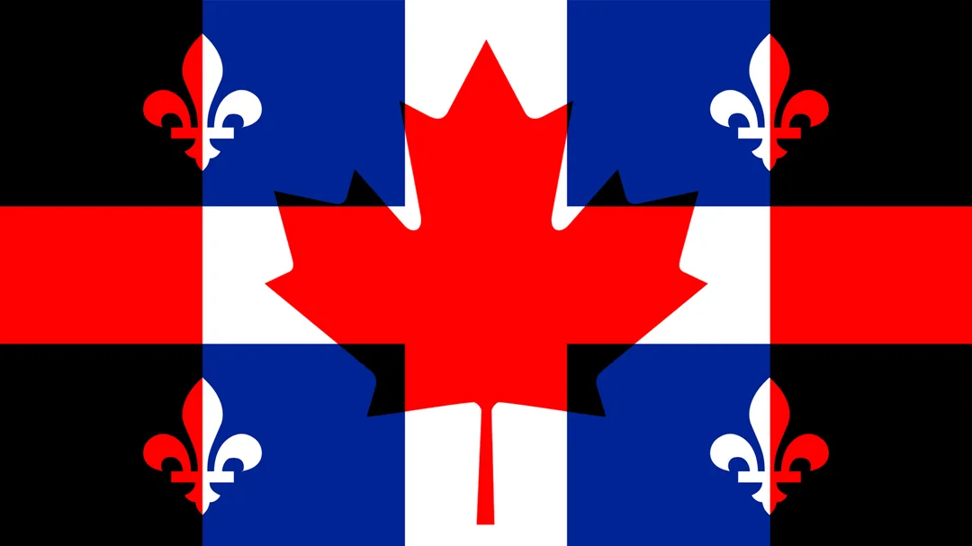 A superimposed Canadian and Quebec flag