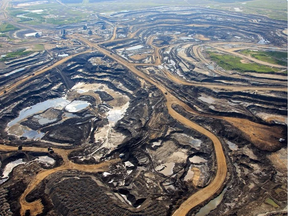 aerial photo of oil sands extraction site