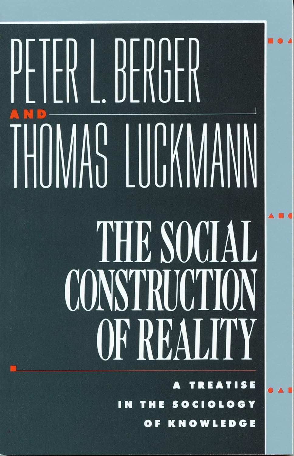 Book cover. Peter L Berger and Thomas Luckman; The Social Construction of Reality; A treatise in the Sociology of Knowledge